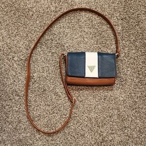 90's Guess Blue and Brown Crossbody Bag